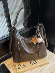 A Minimalist Fashion Large Capacity Tote Bag With Bow Decoration, Zip Opening, Lightweight Solid Colour, Double Handles Shoulder Bag. Suitable For Women's Daily Life, Leisure, Commuting, Work And Student School Use