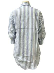 AuroraSilk Women's Striped Button Front Drop Shoulder Blouse, Casual Short Sleeve Shirt, Spring/Summer - Blue - View 2