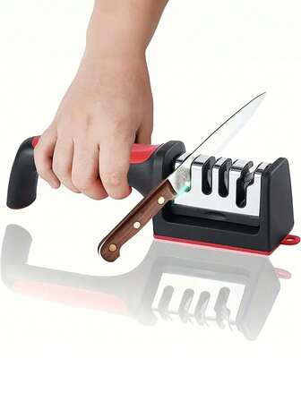 4-Stage Professional Knife Sharpener, Equipped With Tungsten Carbide, Diamond And Ceramic Sharpening Stones - Heavy Duty Non-Slip Handle, Fast And Durable, Suitable For Professional Kitchen Knives