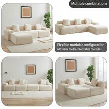 114-Inch Corduroy Modular Sofa Boneless Couch, Featuring An Inlaid Structural Design, Three Throw Pillows, Wider Backrest Design And Four Freely Configurable Modules. - Beige + Corduroy + 4 Seat - View 4