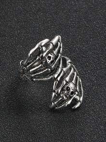 Nooxian 1 chiếc nhẫn có thể điều chỉnh hình đầu lâu và móng vuốt Gothic, phụ kiện nhẫn đeo tay phong cách Punk dành cho cả nam và nữ, quà tặng - Màu Bạc Cổ - Xem 6