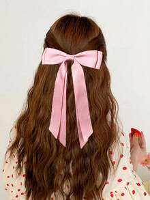 5 PCS Silky Satin Hair Bows Solid Color Bow Hair Clip Black Bow,White Bow, Pink Bow Cute Hair Ribbon Ponytail Holder Accessories Slides Metal Clips Hair Bow For Women Girls Hair Accessory, Claw Clips, Hair Barrettes - Multicolor - View 3