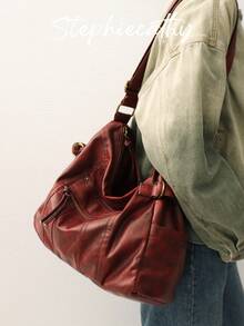 STEPHIECATHY 女士奢华休闲水洗PU皮革单肩包，多功能口袋，拉链封口，可调节长肩带，斜挎包，大容量，休闲百搭，适合通勤、日常使用、上学、购物、旅行，男女皆宜，时尚街头风，女士佳礼。 - 彩色 - 查看 11