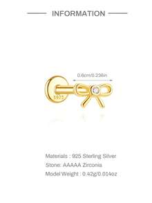 1pc 925 Sterling Silver Flat Bowknot Earrings, Low Allergy Screw Back Earrings, Petite & Delicate, Suitable For Cartilage, Helix And Sensitive Ears