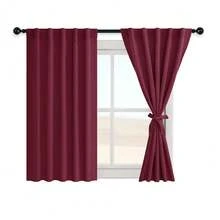 Christmas Blackout Curtains 45 Inch Long, Light BlocFKing Thermal Insulated Rod Pocket & Back Tab Burgundy Red Drapes Sewn With Tiebacks For Nursery Bedroom Living Room, 38-Inch Wide, 2 PC,38inchWx45inchL(Packof2),BurgundyRed - 勃根地紅 - 查看 9