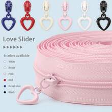 5yards 3# Nylon Zipper With 10pcs Heart-Shaped Zipper Pulls = 1 Pack, Colorful 3# Zipper With Heart Zipper Pulls, Suitable For Bags, Handbags, Sewing Replacement, DIY Wallets, Etc.