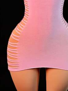 1pc Sexy Hollow Out Bodycon Mini Dress - Baby Pink - View 5