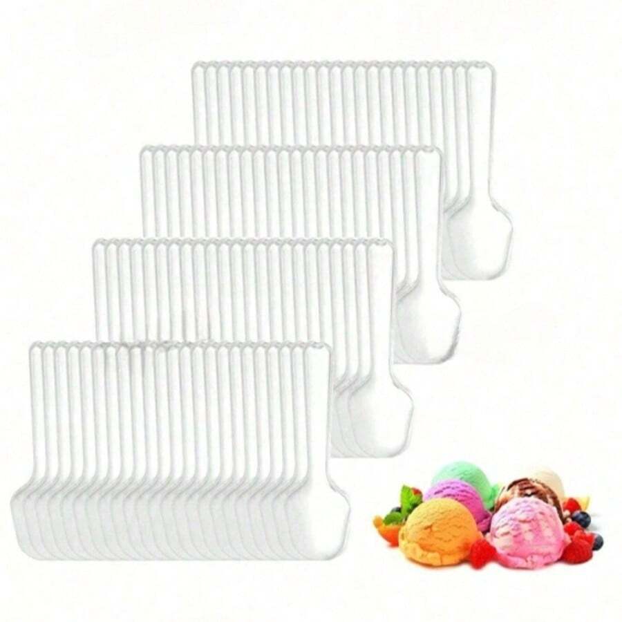 500pcs {Reusable} Transparent Dessert Spoons, Cake Spoons, Pudding Spoons, Ice Cream Spoons Suitable For Home Use, Party Supplies, Cutlery Sets, Kitchen, Christmas Gifts 100/50/30 Transparent Dessert Spoons, Cake Spoons, Pudding Spoons, Ice Cream Spoons - Transparent - View 1