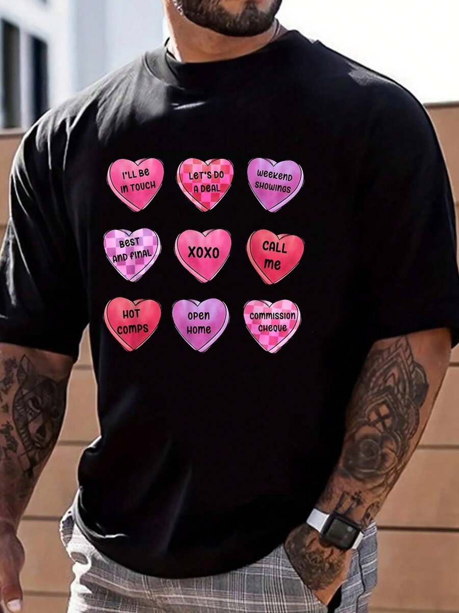 100% CottonWo Real Estate Valentines Hearts Candy Real Estate Agent T-Shirt Funny Valentines T-Shirt Men - Black - View 1