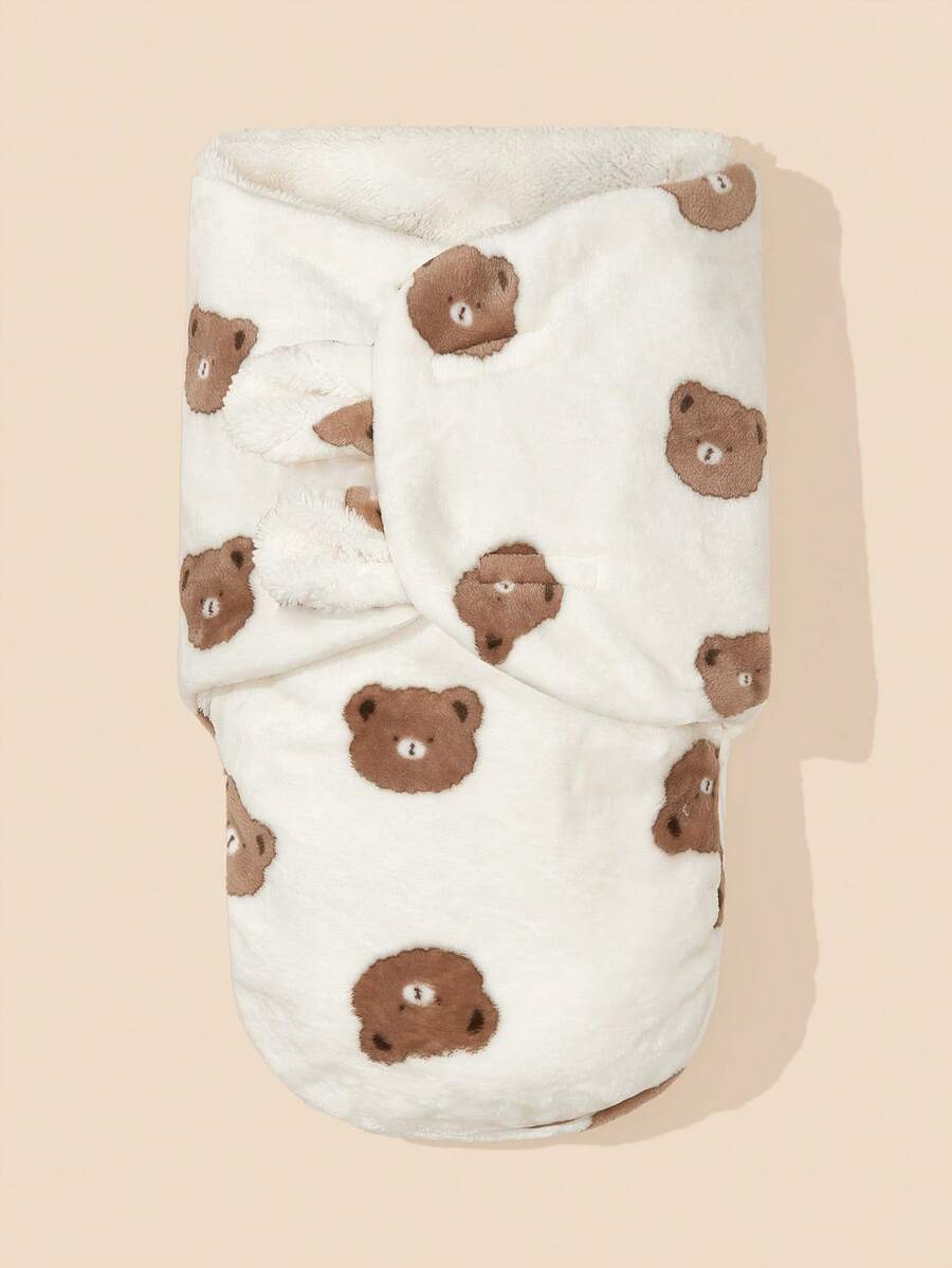 1pc Newborn Cartoon Pattern Double-Layer Plush Baby Swaddle Blanket - Multicolor - View 1