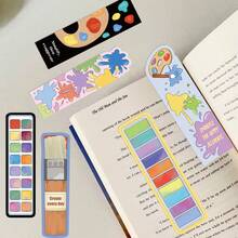 30pcs Cartoon Painting Brush Non-Duplicate Series Minimalist Stationery Creative Paper Bookmarks, Small Cards, Book Decorations, Reading Markers