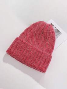 1顶冬季帽子，纯色可爱毛绒针织帽，柔软保暖滑雪帽，女士时尚翻边纯色骷髅针织帽，男女通用休闲抓绒帽