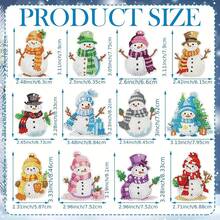 12pcs Christmas Diamond Art Keychain Set, Colorful Snowman DIY Gem Painting Keychain, Full Crystal Rhinestone Sticker Suitable For Christmas Handicraft Materials - Multicolor - View 2