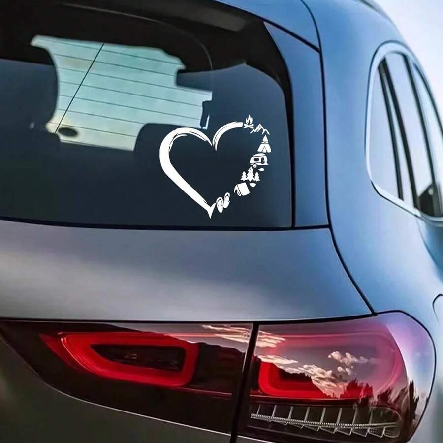 1 pieza Vinilo autoadhesivo con diseño de viaje, amor y camping para caravana, decoración creativa para ventanas, puertas, superficies de plástico, vidrio y metal - A - Ver 1