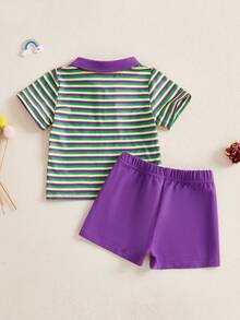 Toddler Boys Mardi Gras Shorts Set Short Sleeve Striped Shirt With Shorts Toddler Set Mardigras Summer Outfit,  Mardi Gras Baby Boy Outfit 3-24 Months , Mardi Gras Shorts For Toddler Boys  2-3 Years - 紫色 - 查看 10