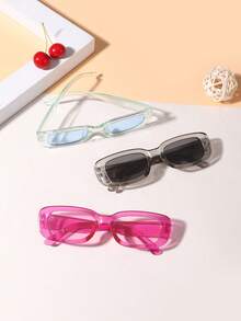 3副装青少年（12-16岁）聚碳酸酯休闲长方形镜框时尚眼镜，适合户外和日常服装搭配 - 彩色 - 查看 6