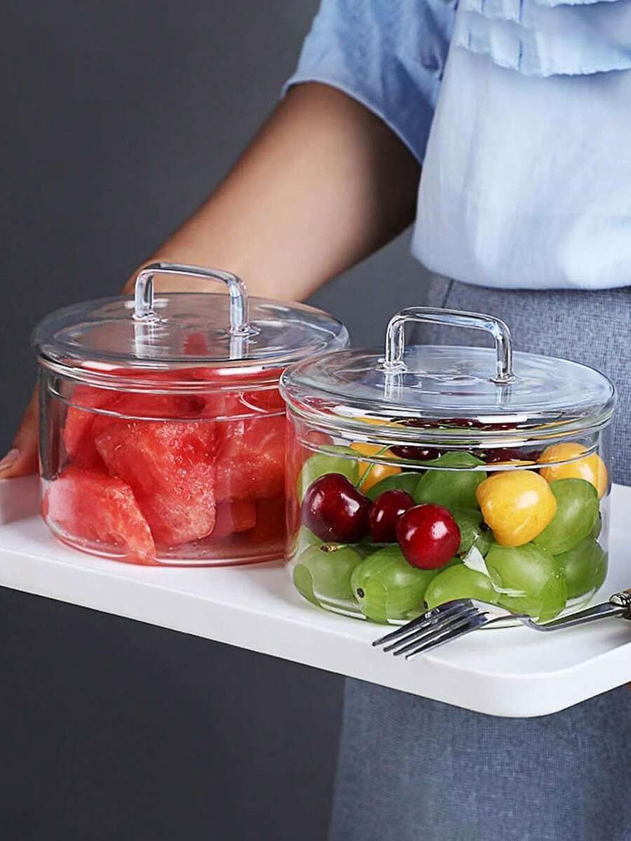 玻璃水果碗、玻璃水果碗、玻璃碗、耐热圆形玻璃碗、可叠放圆形玻璃水果沙拉碗、坚果碗、透明厨房食品储物容器、糖果碗 - 無色 - 查看 1