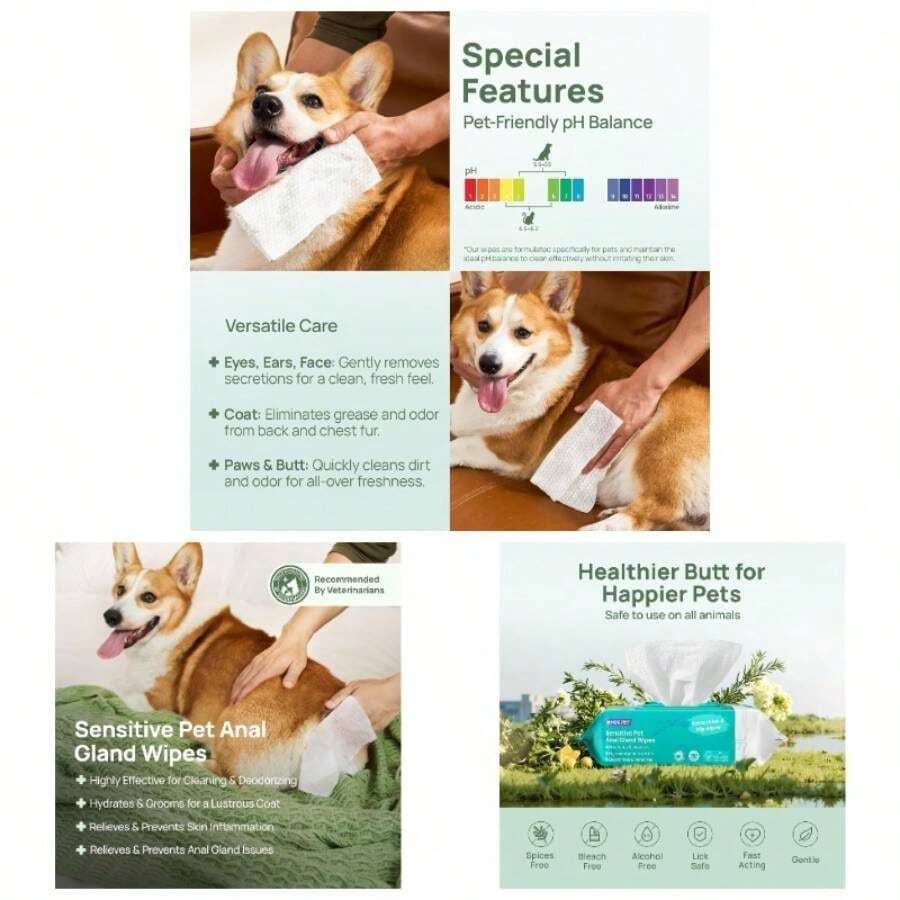 Cleaning Deodorizing Wipes Dogs Cats, Vet Recommended Soothes Skin Allergies Infections Gland Wipes, Hypoallergenic Hydrating Nourishing Dog Grooming Wipes Paw, Butt, Body - 淡椰子口味 + 100 粒(增稠劑) - 查看 1