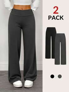 Tween Girls' Solid Color Elastic Waist Wide Leg Loose Casual Versatile Sweatpants - Multicolor - View 2