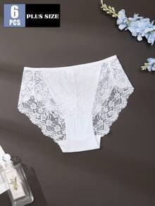 6pcs/Pack Plus Size Women's White Lace Panties - Sexy & Comfortable Underwear - Multicolor - View 4