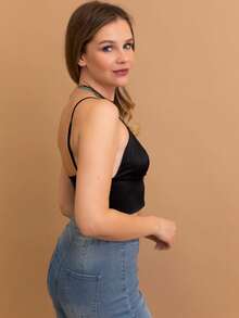 Satin Glow Longline Bralette – Effortless Elegance - Black - View 3
