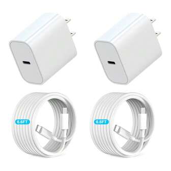 Cargador de pared rápido de 20W PD + Cable de carga y transferencia de datos de alta eficiencia de 6.6ft/200cm compatible con iPhone 17 Series, 17 Pro Max/17 Pro/17/Air/16/15