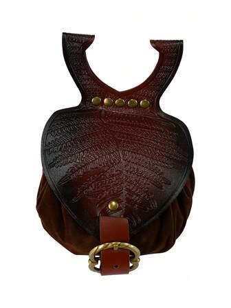 Medieval Renaissance Synthetic Leather Coin Purse Waist Bag, Elf Leaf Drawstring Pouch, Vintage Belt Bag Accessory For LARP Ren Faire Halloween Costume