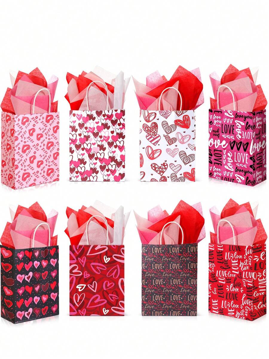 12/6pcs Valentine's Day Gift Bags, Valentine's Day Tote Bags, Suitable For Holiday Parties, Valentine's Day, Anniversary, Wedding, Holiday Gatherings, Gift Giving, Candy Exchange And Prize Bags. - Multicolor - View 1