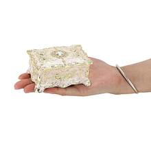 Hipiwe Vintage Jewelry Box, Small Enameled Trinket Box Organizer Rectangular Treasure Chest Box Jewelry Decorative Box Keepsake Gift Box Case For Women,3.7x 2.7x 2 Inch,Small,Beige - Beige - View 4