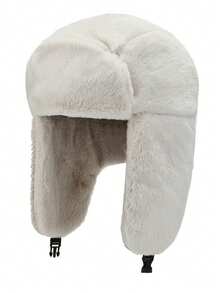 1pc Warm Trapper Hat, Thermal Lined Earflap Winter Hat For Outdoor Sports, Casual & Windproof - White - View 2
