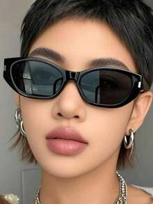 1pc Women's Acrylic Casual Retro Small Frame Cat Eye Fashion Glasses, Suitable For Daily Wear, Holiday Gifts And Vacation - Multicolor - View 5