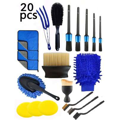 Bộ 20 chổi lau bụi nội thất ô tô, khăn lau sợi nhỏ mềm, chổi lau bụi cửa gió táp lô, chổi vệ sinh bánh xe, chổi làm sạch chất nhờn, phụ kiện dụng cụ trang trí ô tô, xe tải, xe SUV, xe RV