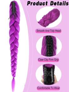 28英寸紫色合成纤维辫子假发，方便的夹式马尾辫接发，适合角色扮演、万圣节服装 - 彩色 - 查看 2