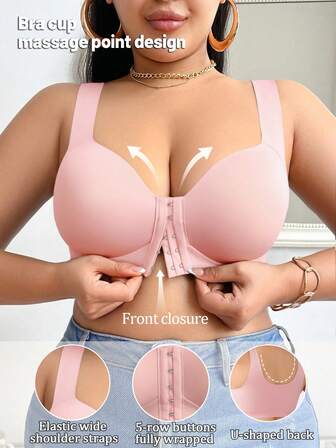 LRNG XMNG EA Plus Size Front Closure Women's Bra, Comfortable Front Closure Sexy Women's Bra, Comfortable For Daily Use, Solid Color Without Side Bulge