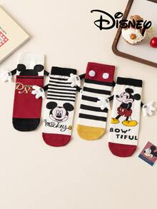 Disney 4/1 Pair Cute 3D Mickey Mouse Over-The-Knee Socks, Fashion Children Party High Socks, High-Quality Gift. Back To School Season, Fashionable Fans, Christmas Family Gathering Gift Tote Socks - Multicolor - View 7