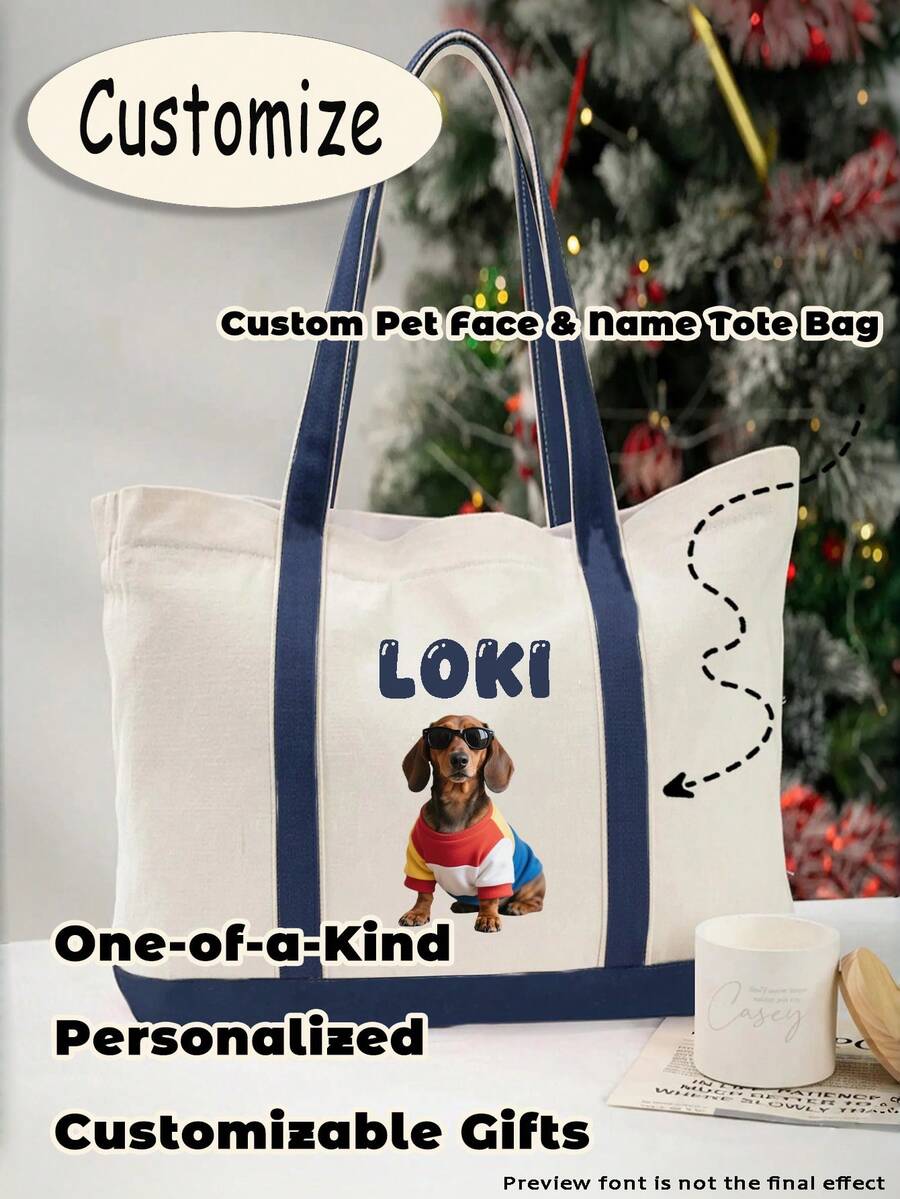 Customized Dog Mom Tote Bag - Personalized With Pet Portrait And Name Canvas Bag, Customized Dog Mom Tote Bag, Customized Dog Tote Bag, Pet Portrait Bag, Personalized Pet Gift, Dog Lover Gift, Pet Owner Tote Bag, Animal Lover Tote Bag, Customized Canvas Bag, Gift For Dog Mom, Gift For Pet Dad, Personalized Pet Name Tote Bag - Multicolor - View 1