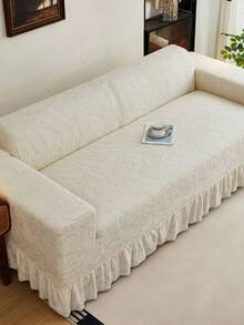 1pc Paisley Pattern Ruffled Elastic Sofa Cover, Dust-Proof And Dirt-Resistant, Stretch-To-Fit Full Coverage Sofa Protector, Home Decor, Machine Washable, Pillow Cover Not Included - Creamy White - View 7