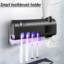 Toothbrush Holder, 4 Toothbrush Slots & UV Toothbrush Sanitizer, Smart Home Bathroom Accessories,Toothbrush Holders For Bathrooms - Black - View 2