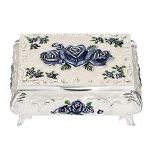 Hipiwe Vintage Metal Jewelry Box Small Treasure Chest Case Trinket Organizer Earrings Necklace Bracelet Storage Box Ring Box Holder Keepsake Box For Women,Small,White - White - 查看 1