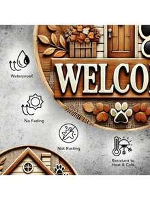 CIF BUY Puppy Paw Print Welcome Sign - 8x8 Inch Round Iron, Charming House Design - Living Room Decor - 彩色 - 查看 5