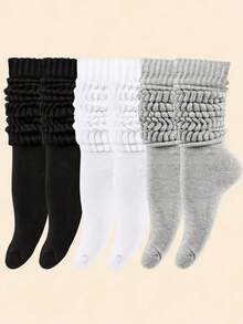 4 pares de calcetines gruesos, cálidos y cómodos para mujer, en colores surtidos (negro, blanco, gris, caqui, beige) para otoño/invierno - Multicolor - Ver 6