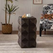 Retro Black Wooden Side Table With A Three-Dimensional Embossed Pattern Design, 60 Cm High. No Assembly Required. - 棕色 - 查看 3