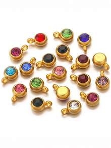 10pcs/20pcs Stainless Steel & Artificial Crystal Beads Pendant Charms, Random Mixed Colors, Birthstone Crystal Amulet For DIY Jewelry Making, Necklaces, Bracelets, Earrings, Suitable For Valentine's Day And Birthday Gifts - Stainless Steel Birthstone Pendant - View 7