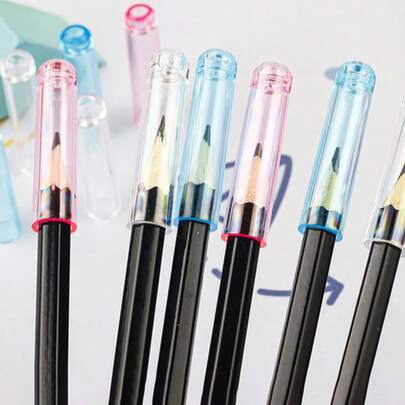 6pcs/Pack - Transparent Pencil Protector Sleeves, Drawing Pencil Caps, Pencil Extenders, Pencil Grip Covers, Plastic Pencil Caps & Covers, Pencil Tip & Cap Protectors, Learning & Office Supplies