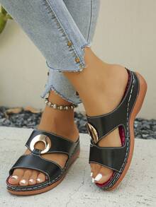 PU negro - hebilla metálica redonda