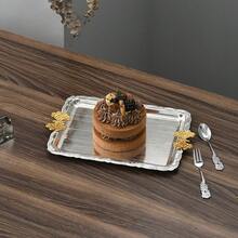 Khay kim loại bạc, Đĩa đựng đồ ăn hình chữ nhật có tay cầm hình bướm phong cách cổ điển, Đồ trang trí tiệc và đĩa đựng, Bộ đồ ăn cho lễ cầu nguyện, Khay đựng mỹ phẩm và trang sức, Có 3 kích cỡ - Bạc - Xem 5