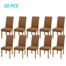 4pcs/6pcs/8pcs/10pcs Solid Color Chair Covers, Modern Removable Elastic Polyester Fiber Chair Slipcovers For Living Room, Dining Room, Bedroom, Suitable For All Seasons - Camel - View 10