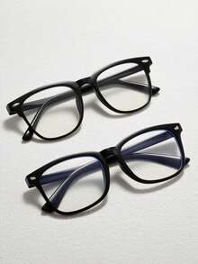 1 Pair Men's Classic Square Back To School Black Eyeglasses, Fashion Clear Lens Glasses For Computer, TV, Gaming, Smartphone Use, Eye Protection Against Visual Fatigue - Black - View 6