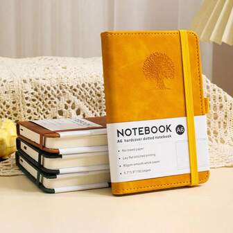 1pc A6 Thick Lined PU Notebook - 196 Pages, Hard Cover Diary Notebook, Unisex, Daily Work Notes