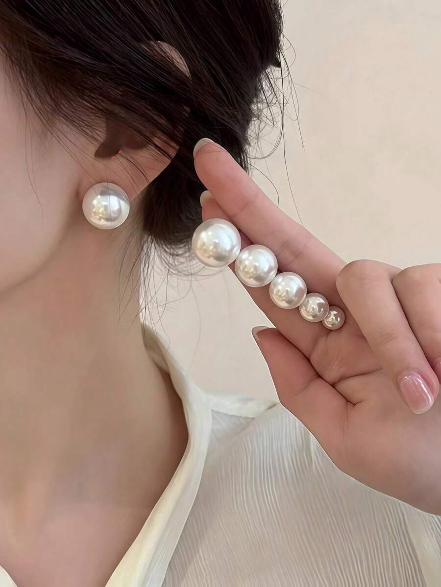 Set de 12 cercei eleganți minimalisti cu perle artificiale, potriviți pentru purtarea zilnică a femeilor, Anul Nou, petrecere - Multicolor - Vizualizare 1